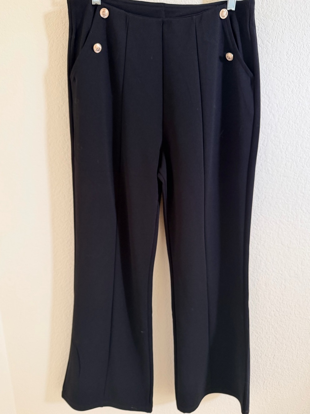 ❤️ Love Poem High-Rise Black Wide-Leg Pants with Gold Buttons (Sz. XL)